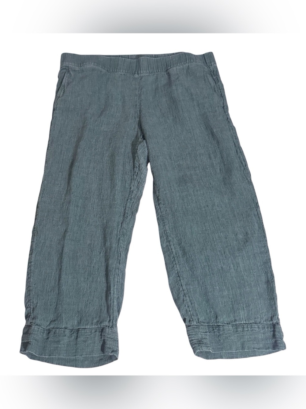 Pure Jill J. Jill Size Large Blue Linen Cropped Pants Casual Beach Pockets
